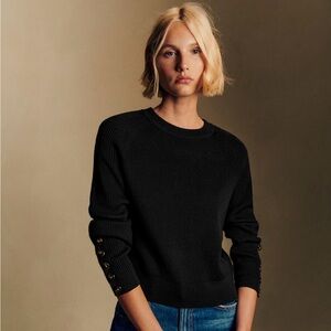 Sézane Sami Jumper Organic Cotton Merino Wool Rib Knit Round Neckline Size S EUC